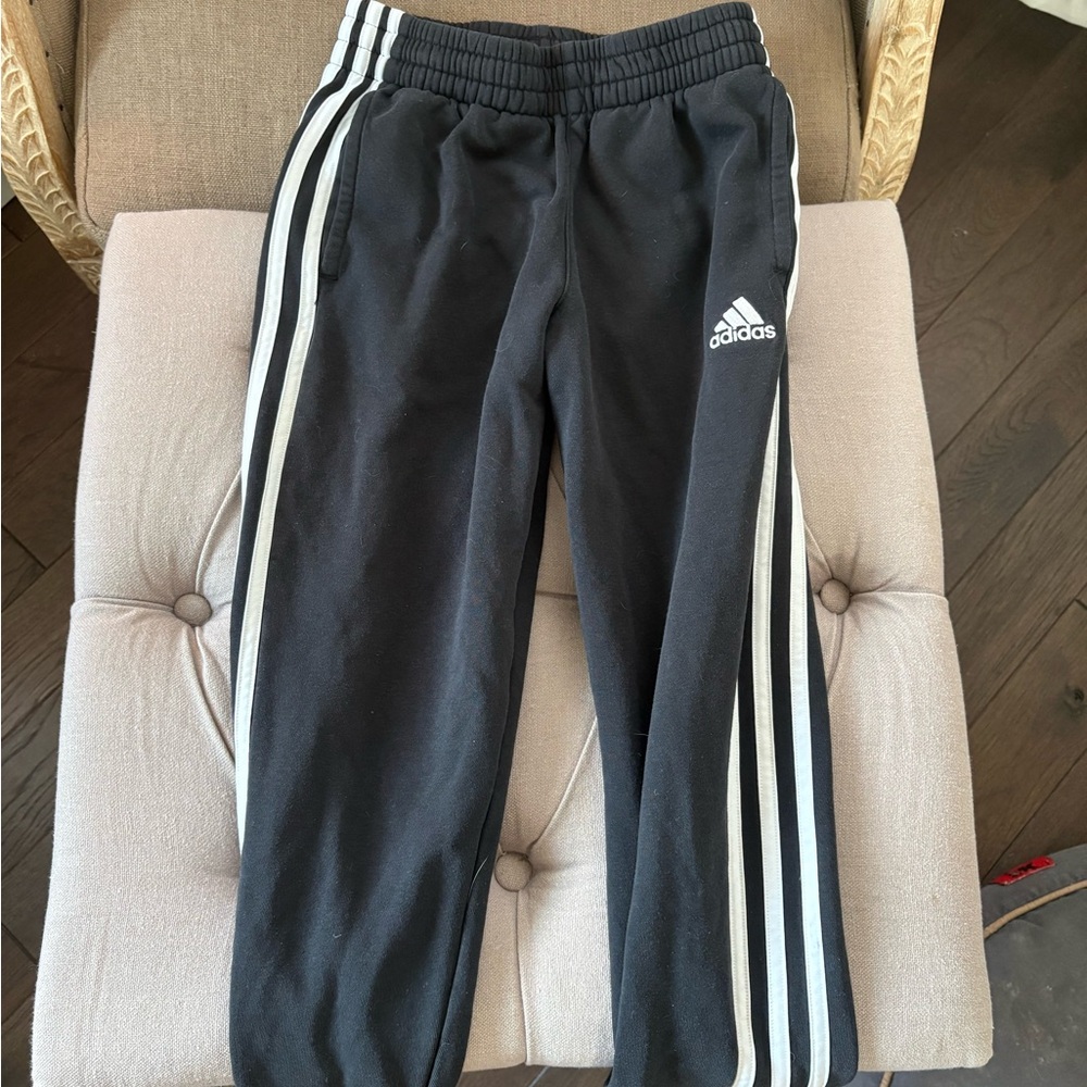 Adidas Kids Black Joggers with White Stripes